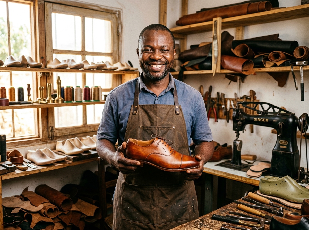 Maître cordonnier dans son atelier